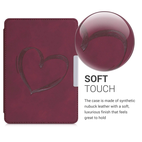 kwmobile Case Compatible with Amazon Kindle Paperwhite - Case e-Reader Cover - Brushed Heart Dark Red