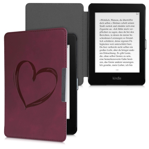 kwmobile Case Compatible with Amazon Kindle Paperwhite - Case e-Reader Cover - Brushed Heart Dark Red