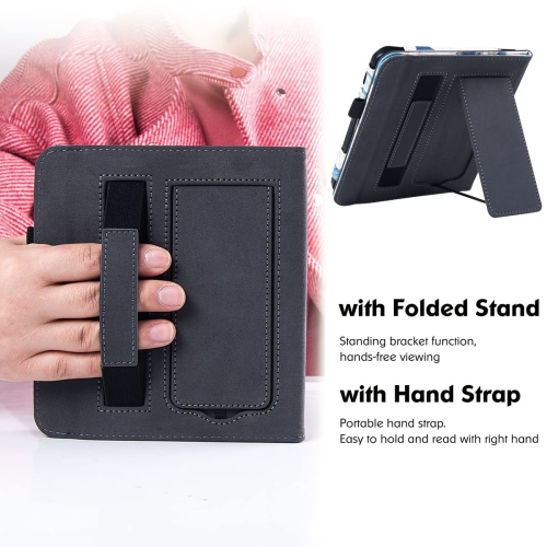 BOZHUORUI Kobo Libra 2 eReader Case with Stand - Premium PU Leather Cover with Hand Strap and Au