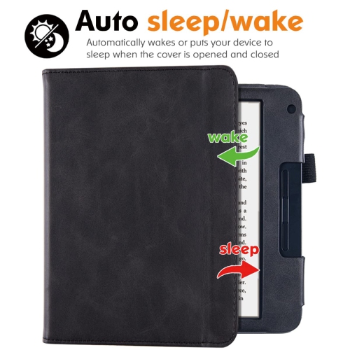 Kobo Libra 2 Case with Stand - Premium PU Leather Bookcover with Hand Strap and Auto Sleep/Wake (Rock Black)
