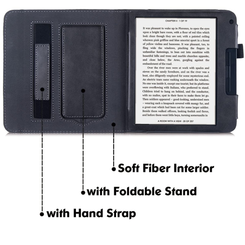Kobo Libra 2 Case with Stand - Premium PU Leather Bookcover with Hand Strap and Auto Sleep/Wake (Rock Black)