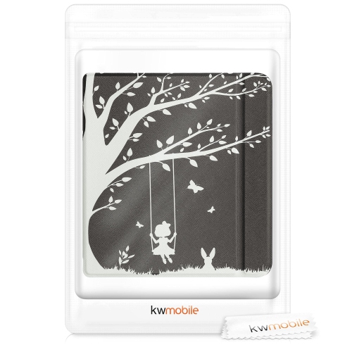 kwmobile Case Compatible with Kobo Libra H2O - Case PU e-Reader Cover - Girl Tree Swing White/Black