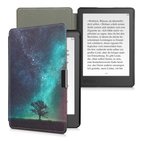 Étui kwMobile compatible avec Kobo aura Edition 2 - Étui polyuréthane p/e-Reader - Bleu cosmique/Gris/Noir