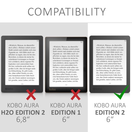 Étui kwMobile compatible avec Kobo aura Edition 2 - Étui polyuréthane p/e-Reader - Bleu cosmique/Gris/Noir