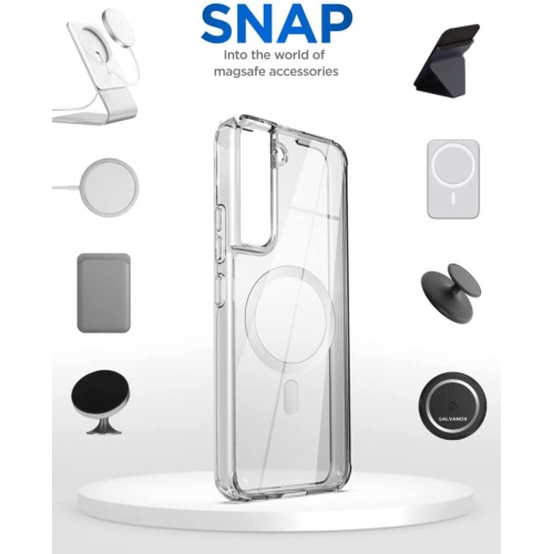 【CSmart】 Étui arrière de charge magnétique sans fil hybride compatible MagSafe pour Samsung Galaxy S22 Plus, transparent