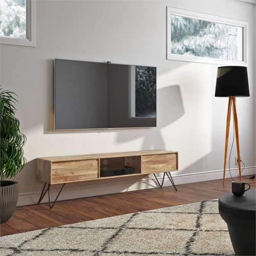 Trent Home Mango Wood 68" Industrial TV Media Stand in Natural For