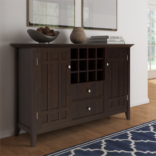 Trent Home Wood 54" Transitional Sideboard Buffet and Wine Rack in Dark Chestnut
