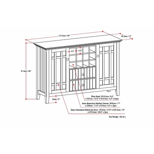 Trent Home Wood 54" Transitional Sideboard Buffet and Wine Rack in Dark Chestnut