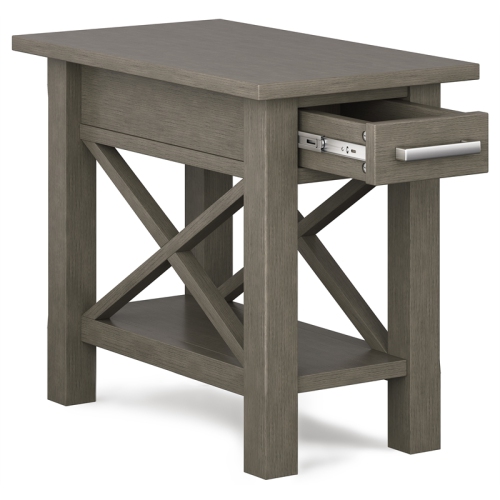 Trent Home Solid Wood Narrow End Table with Storage in Farmhouse Gray