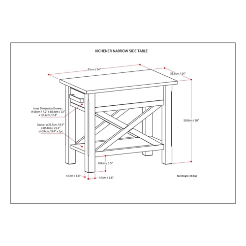 Trent Home Solid Wood Narrow End Table with Storage in Farmhouse Gray