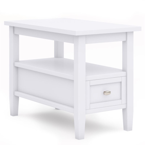TRENT HOME  Solid Wood 14" W Rectangle Transitional Narrow Side Table In In White