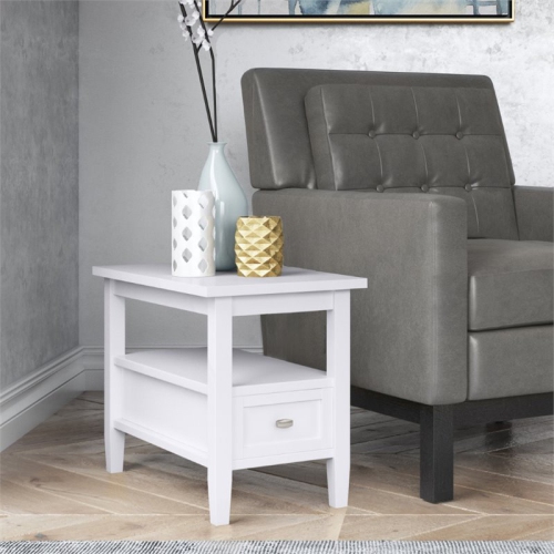 Trent Home Solid Wood 14" W Rectangle Transitional Narrow Side Table in White