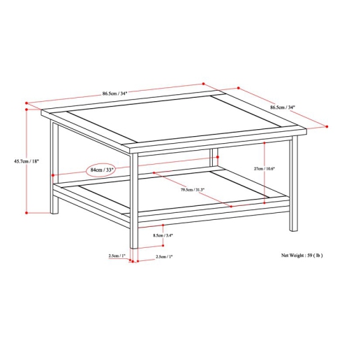 Trent Home Mango Wood and Metal 34" Square Industrial Coffee Table in Dark Brown