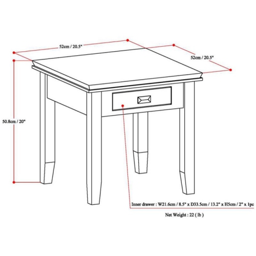 Trent Home Wood 21" Square Transitional End Side Table in Russet Brown
