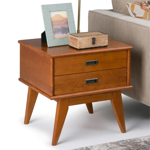 Trent Home 22" W Solid Hardwood Rectangle Modern End Side Table in Teak Brown