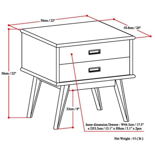 Trent Home 22" W Solid Hardwood Rectangle Modern End Side Table in Teak Brown