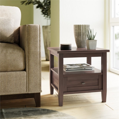 Trent Home Solid Wood 20" W Rectangle End Table in Warm Walnut Brown