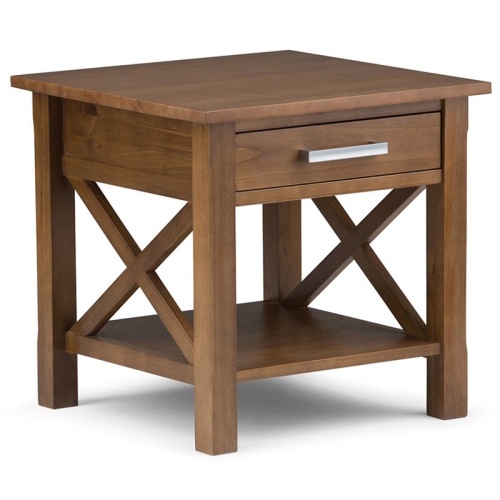 TRENT HOME  Square Solid Wood End Table In Medium Saddle In Brown