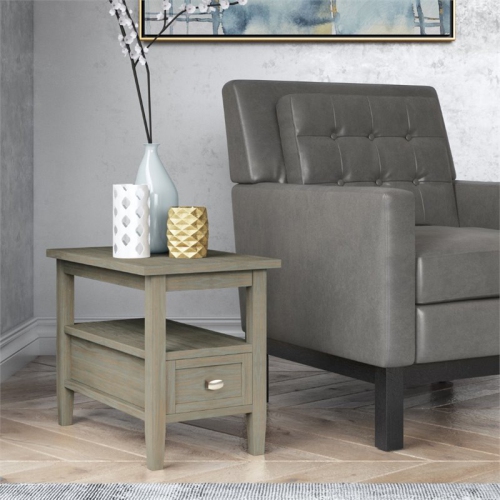 Trent Home 14" W Solid Wood Rectangle Narrow Side Table in Distressed Gray