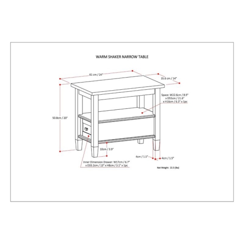 Trent Home 14" W Solid Wood Rectangle Narrow Side Table in Distressed Gray