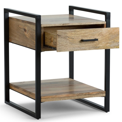 Trent Home Solid Mango Hardwood & Metal End Table in Natural