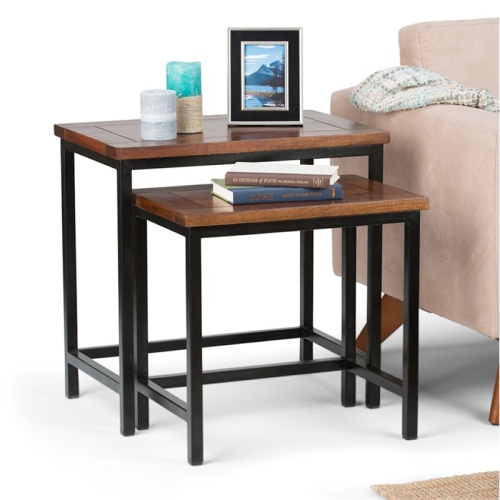 Trent Home 25" W Mango Wood Nesting 2 Pc Side Table in Dark Cognac Brown
