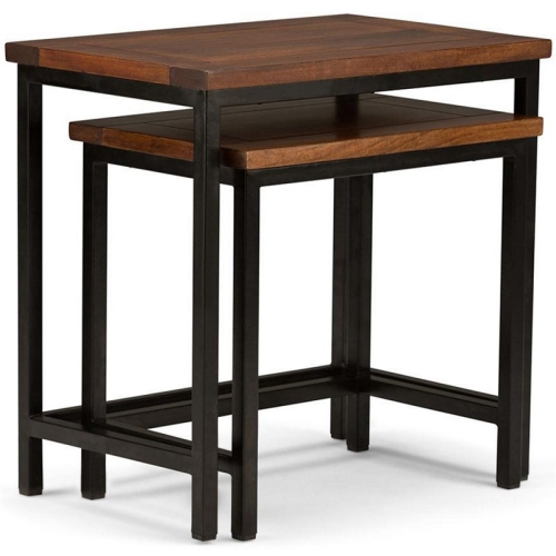 Trent Home 25" W Mango Wood Nesting 2 Pc Side Table in Dark Cognac Brown
