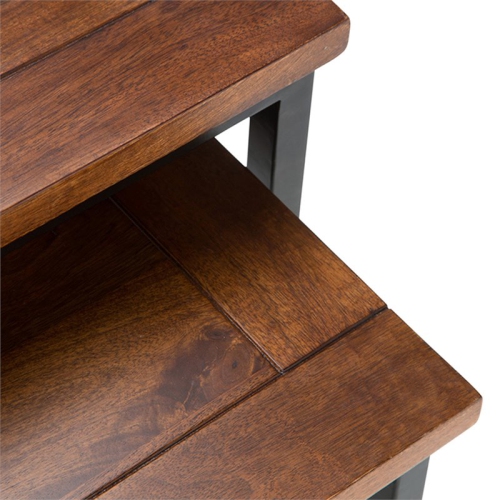 Trent Home 25" W Mango Wood Nesting 2 Pc Side Table in Dark Cognac Brown