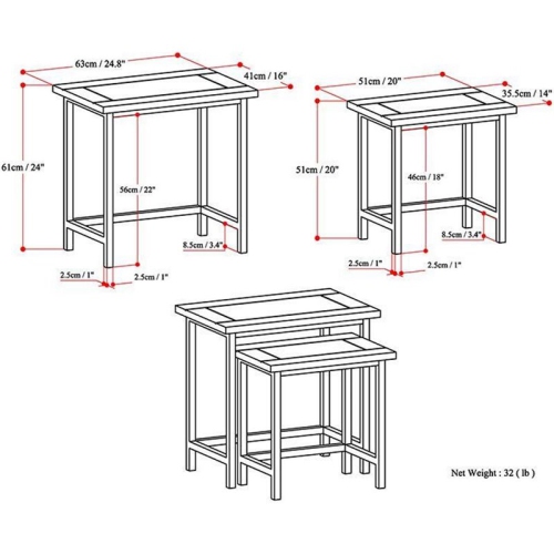 Trent Home 25" W Mango Wood Nesting 2 Pc Side Table in Dark Cognac Brown