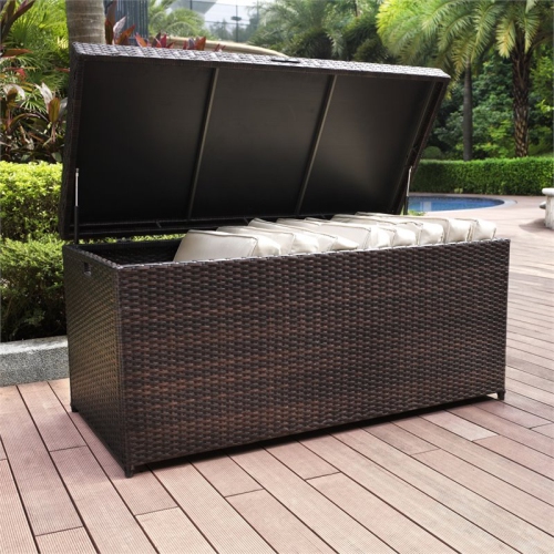 Crosley Palm Harbor Wicker Patio Deck Box in Brown
