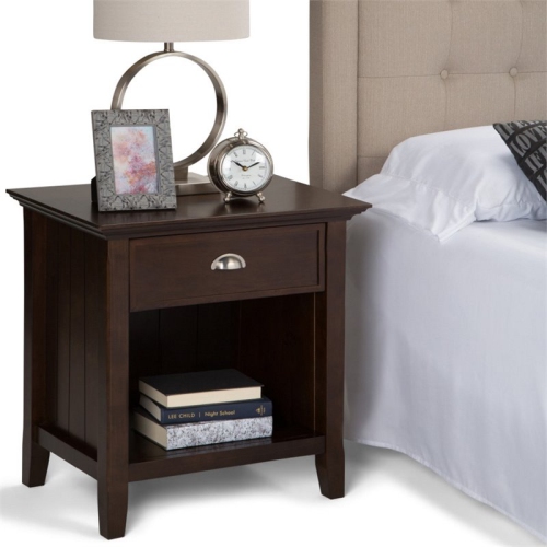 Trent Home Wood 24" Transitional Bedside Nightstand Table in Brunette Brown
