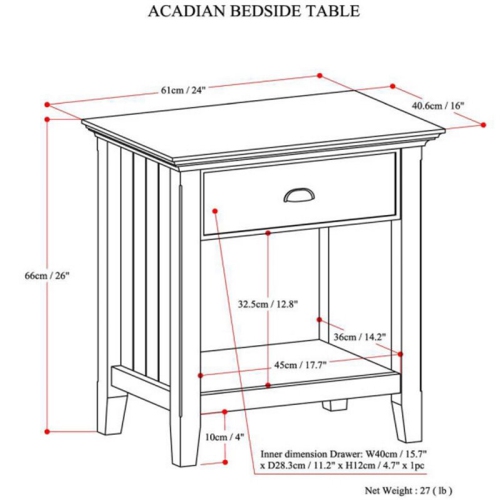 Trent Home Wood 24" Transitional Bedside Nightstand Table in Brunette Brown