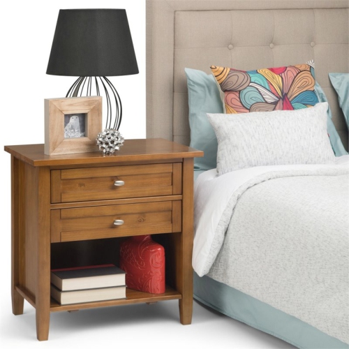 Trent Home Wood 24" Transitional Bedside Nightstand Table in Light Golden Brown