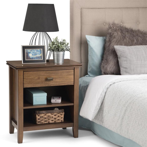 Trent Home Wood 24" Transitional Bedside Nightstand in Rustic Natural Brown