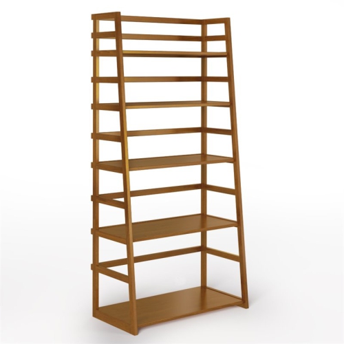 TRENT HOME  Wood 63" X 30" Transitional Ladder Shelf Bookcase In Golden In Brown