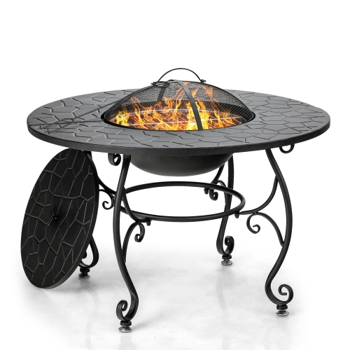 Costway 35.5" Patio Fire Pit Dining Table Charcoal Wood Burning W/ Cooking BBQ Grate