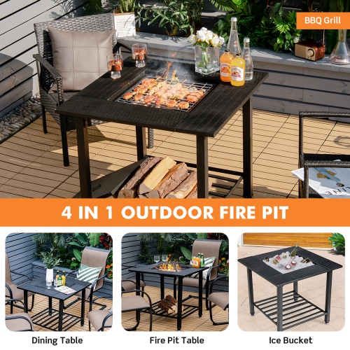 Costway 31" Outdoor Fire Pit Dining Table Charcoal Wood Burning W/ Cooking BBQ Grate