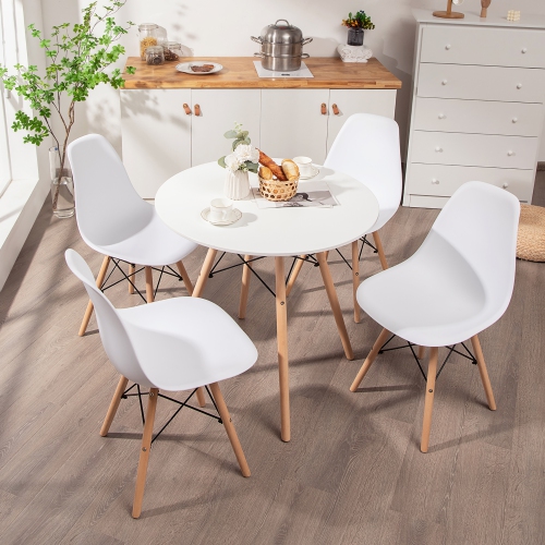 Costway Dining Table Set Modern 5 PCS For 4 Round Dining Room Table Set W/Solid Wood Leg