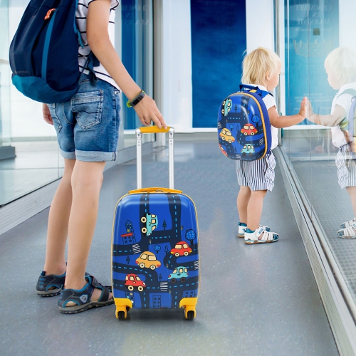 Ensemble de 2 valises de cabine pour enfants de Costway avec sac à dos de 12 po et valise à roulettes de 18 po pour les voyages