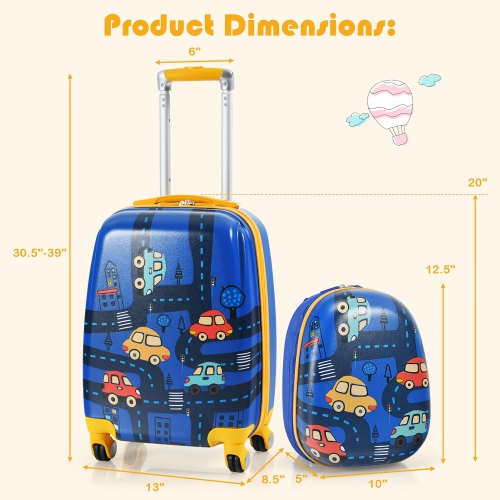 Ensemble de 2 valises de cabine pour enfants de Costway avec sac à dos de 12 po et valise à roulettes de 18 po pour les voyages