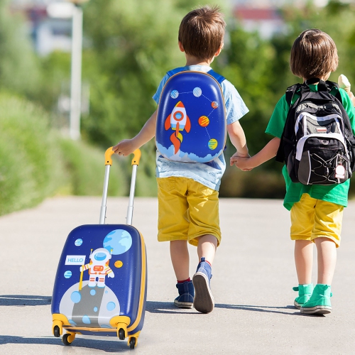 Ensemble de 2 valises de cabine pour enfants de Costway avec sac à dos de 12 po et valise à roulettes de 16 po pour les voyages