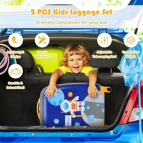 Ensemble de 2 valises de cabine pour enfants de Costway avec sac à dos de 12 po et valise à roulettes de 16 po pour les voyages