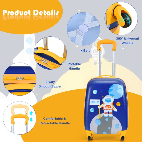 Ensemble de 2 valises de cabine pour enfants de Costway avec sac à dos de 12 po et valise à roulettes de 16 po pour les voyages