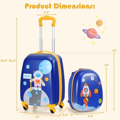 Ensemble de 2 valises de cabine pour enfants de Costway avec sac à dos de 12 po et valise à roulettes de 16 po pour les voyages