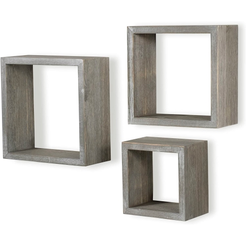 ITY International - Set of 3 Square Wooden Shelves, Taupe Grey