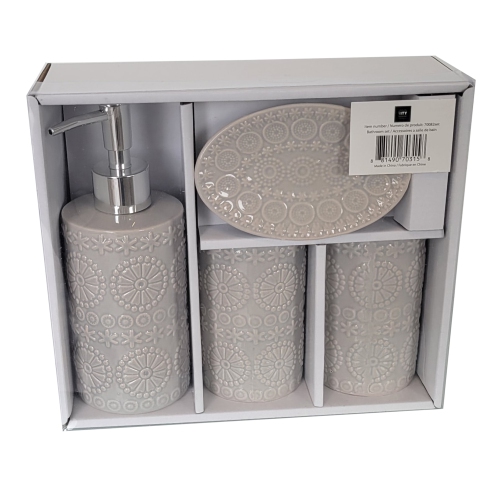 ITY International - Set of 4 Pieces of Ceramic Bathroom Accessories, Gray
