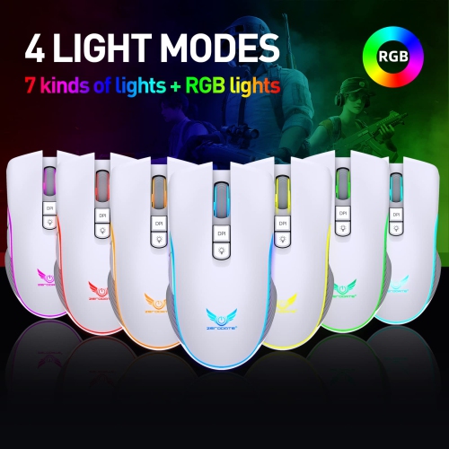 Rechargeable Wireless Gaming Mouse, RGB LED Backlit Mouse with 4 Adjustable DPI, 7 Button, 2.4G USB Optical Gaming Ergonomic