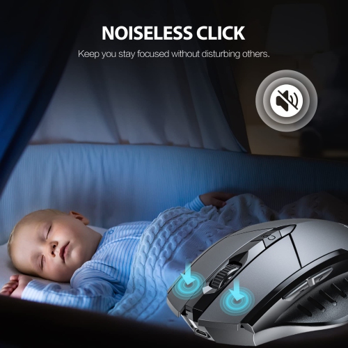 Bluetooth Mouse, Inphic Multi-Device Silent Rechargeable Bluetooth Wireless Mouse, 1600DPI Ergon