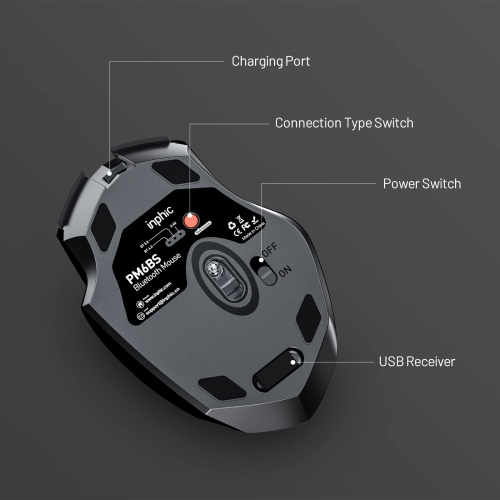 Bluetooth Mouse, Inphic Multi-Device Silent Rechargeable Bluetooth Wireless Mouse, 1600DPI Ergon
