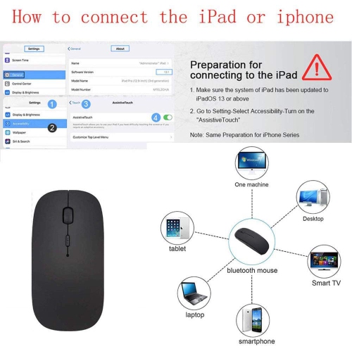 Rechargeable Bluetooth Mouse for MacBook Pro Wireless Bluetooth Mouse for Mac Laptop MacBook Air Windows Notebook MacBook(Bl